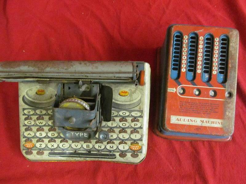 Unique toy typewriter, toy adding machine