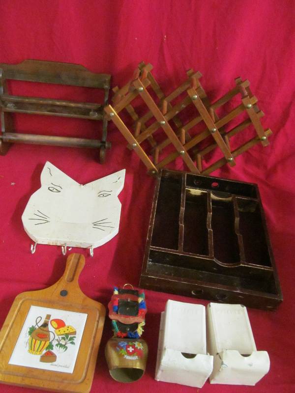 vintage trivet, wine  rack, wood tray
