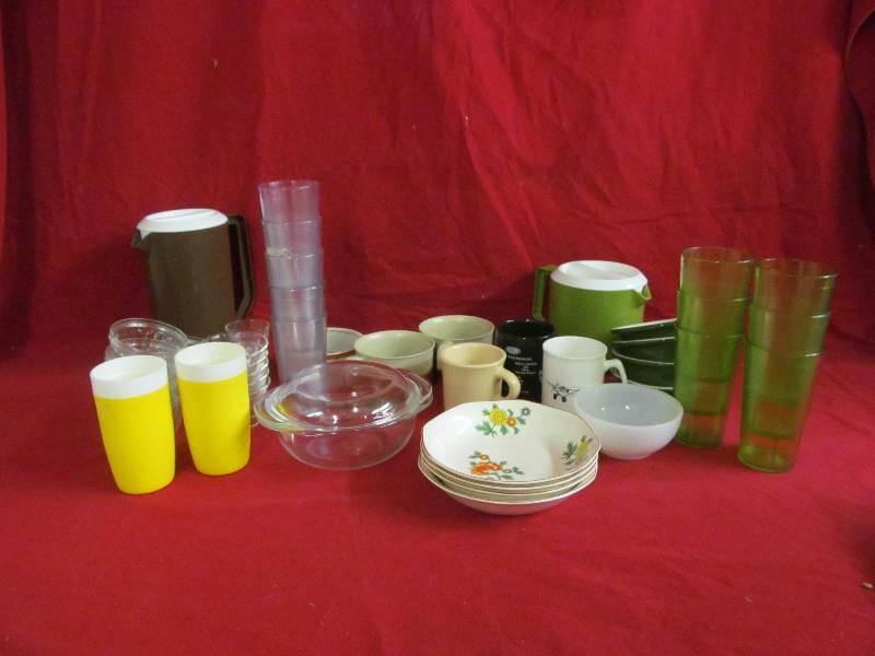 Hall bowls, Pyrex dish, Fire King bowl