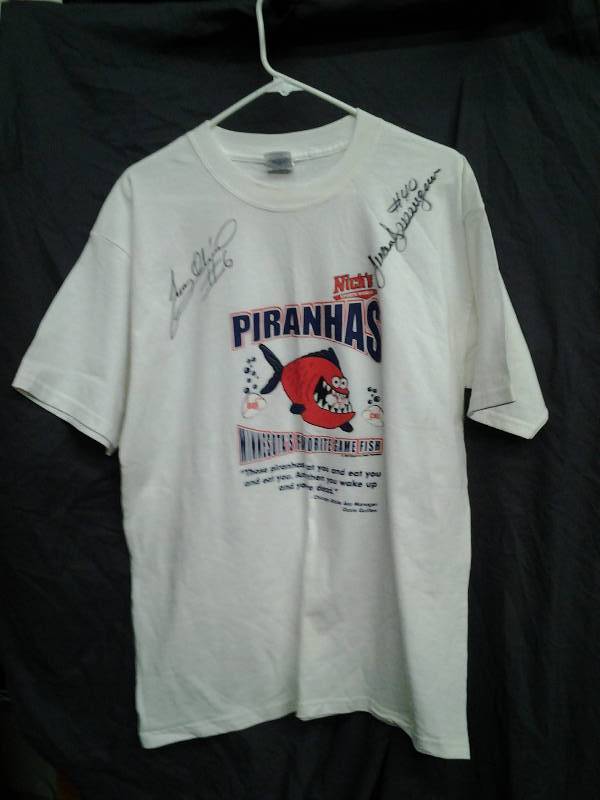 Mn Twins T-Shirt Piranhas-Autographed By #40 Juan Berenguer & #6 Tony Oliva Size Adult Large