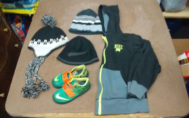 Nike (Kevin Durant) Shoes Size 10C, Nike Hoodie Youth Size Med., 2-Youth Nike Hats, 1-Jordan Youth Hat