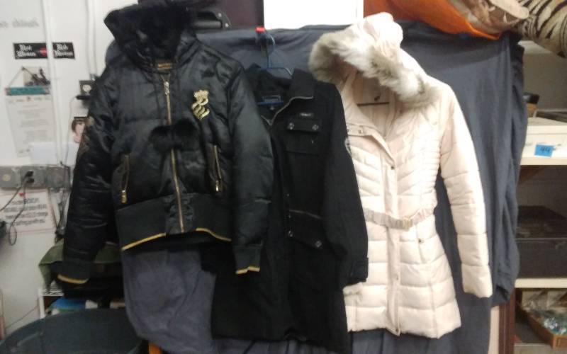 Guess Coat Size M Cream, Roca Wear Size M Black, Roca Wear Pom Pom Jacket Size L Black
