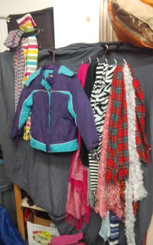 1-Girls Jacket Size 1012, Large Lot Of Assorted Scarves