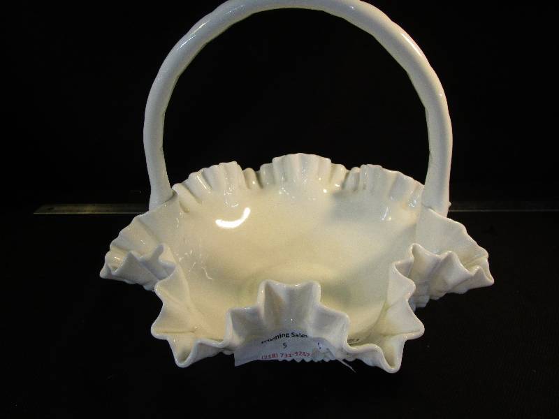 Fenton Hobnail Milk Glass 12 inch Basket