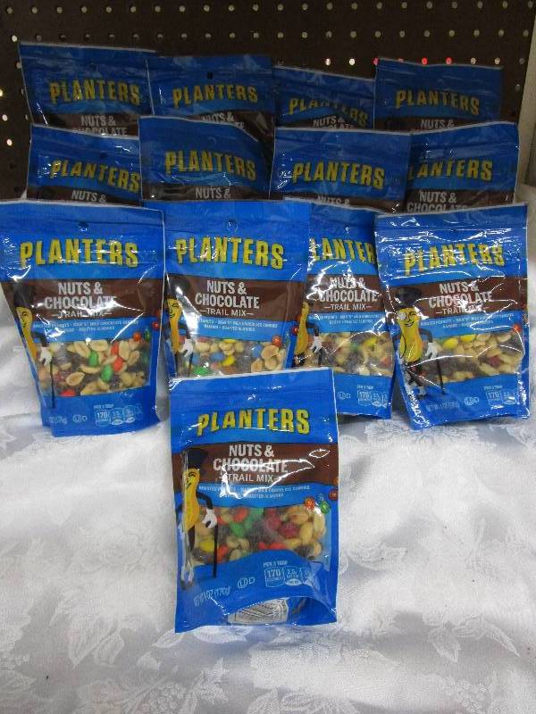 Box full of candy 13 ct plantersnuts and chocolate trail mix  Shelf Pulled Items