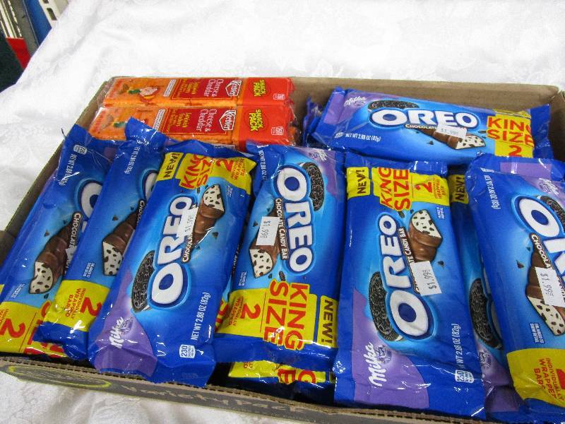 Box full of candy 45 ct oreos and crackers  Shelf Pulled Items