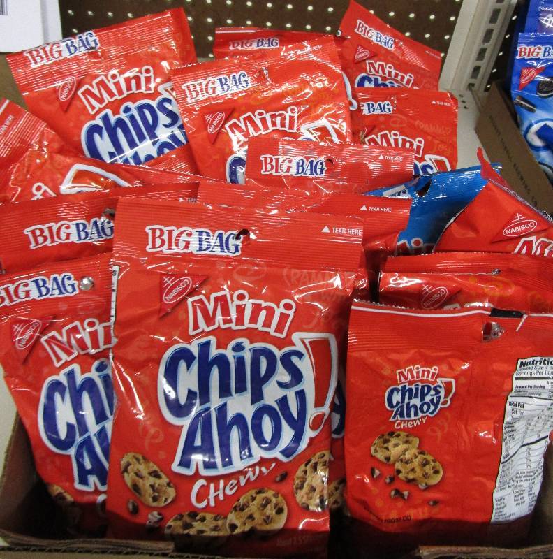 Box full of candy 29 bags of chips ahoy cookies  Shelf Pulled Items