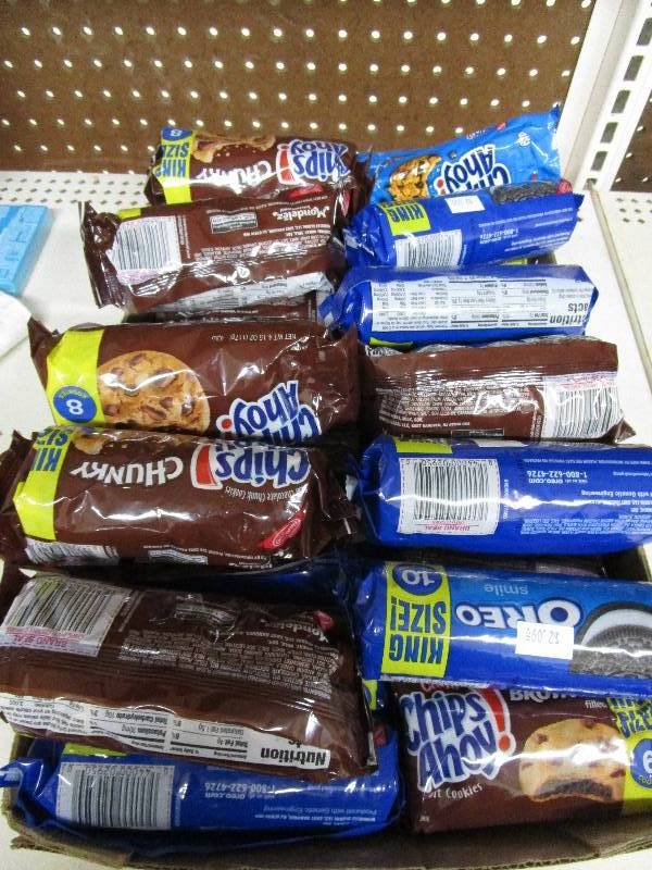 Box full of candy 26 ct total oreos and chips ahoy  Shelf Pulled Items