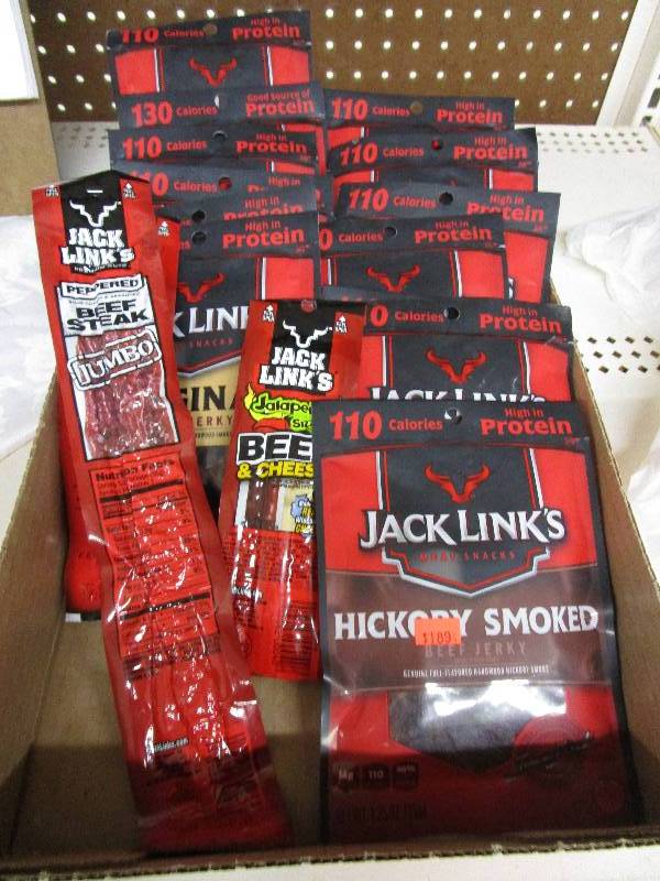 Box full of 15 bags of jerky and 3 sticks  Shelf Pulled Items