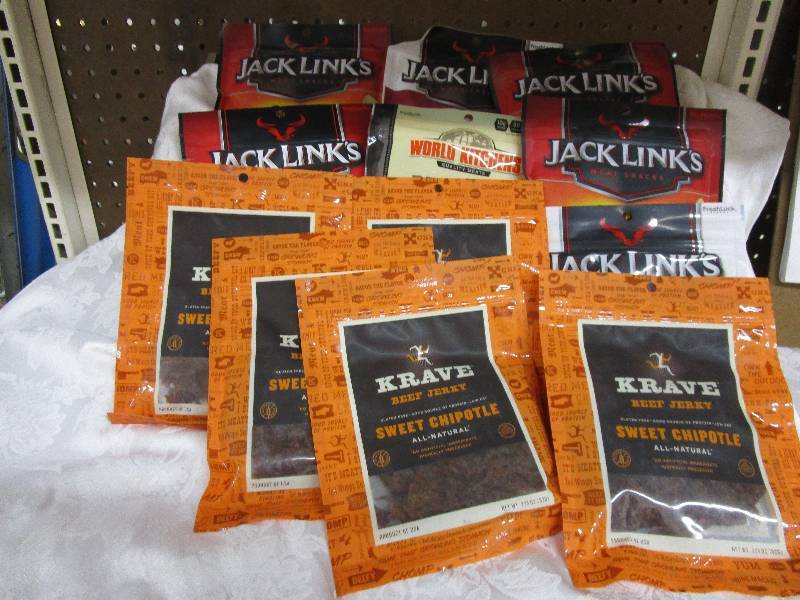 Box full of 12 Bags of beef Jerky  Shelf Pulled Items