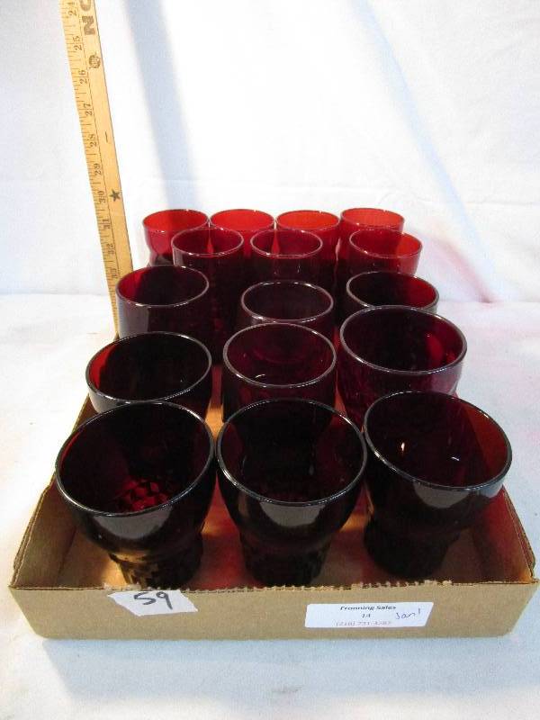 16 Pieces of Ruby Red Glasses