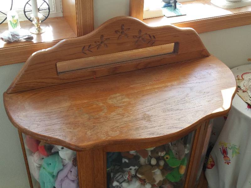 Oak Curved Glass Curio