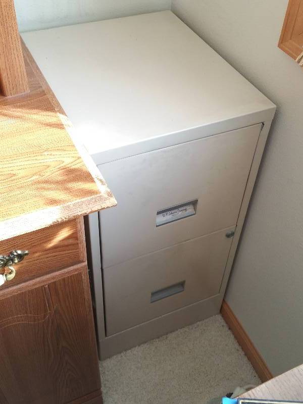 Computer Desk, Filing Cabinet, and Chair