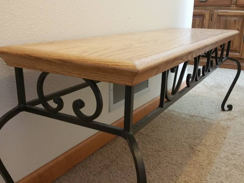 Oak and Metal Bench