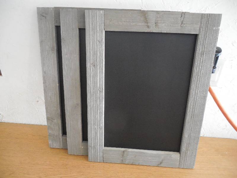 lot 32 image: (3) 78 in. x 18 in. x 24 in. Grey Barnwood Framed Chalkboard