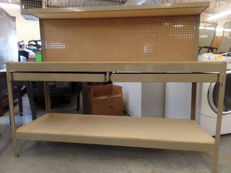 lot 501 image: METAL AND PEGBOARD WORKBENCH