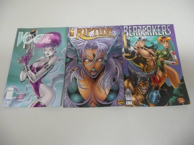 lot 23 image: 3 VINTAGE COMIC COLLECTION - RIPTIDE, VOGUE, BERZERKERS - SOME RARE - SEE PICTURES