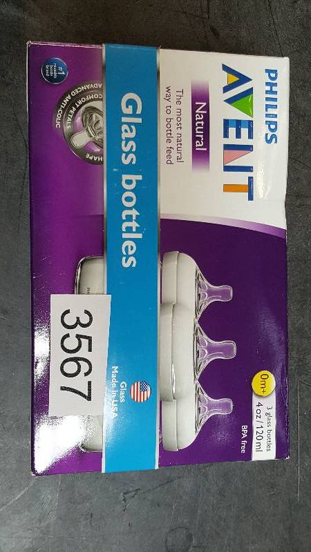 lot 3567 image: Philips Avent SCF67137 4-Oz. Natural Glass Bottle - Pack of 3