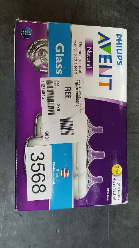 lot 3568 image: Philips Avent SCF67137 4-Oz. Natural Glass Bottle - Pack of 3