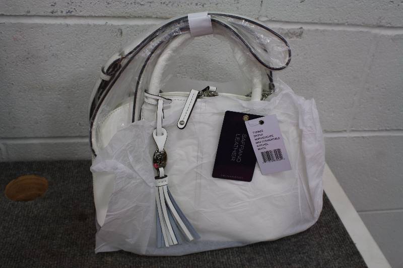 lot 11 image: Mini Convertible Satchel White Tignanello Genuine Leather Purse - Brand New