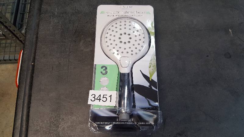 lot 3451 image: Bath Bliss Boulevard 3-Function Rain Shower Head & Cord Set