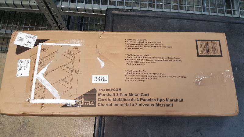 Altra Marshall 3-Shelf Metal Rolling Utility Cart - Black