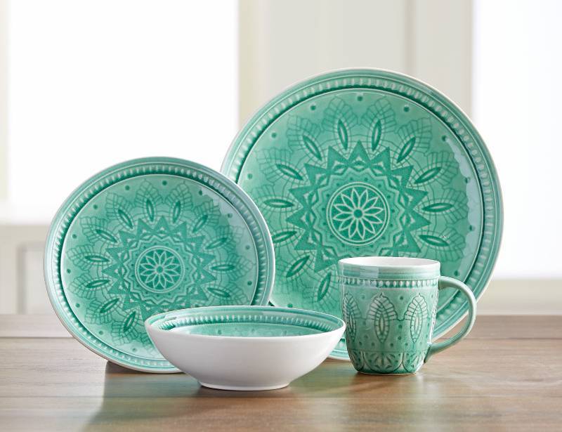 McLeland Design 16 Pc Star Pattern Reactive Glaze Stoneware Dinnerware 