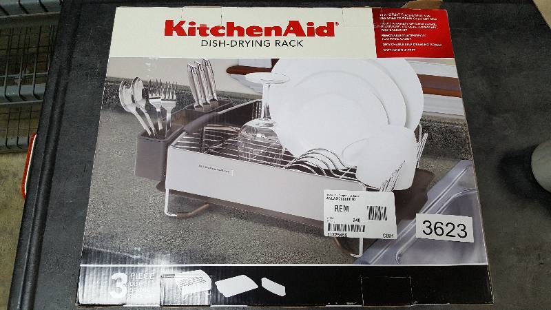 lot 3623 image: KitchenAid Compact Stainless Steel Dish Rack - Gray
