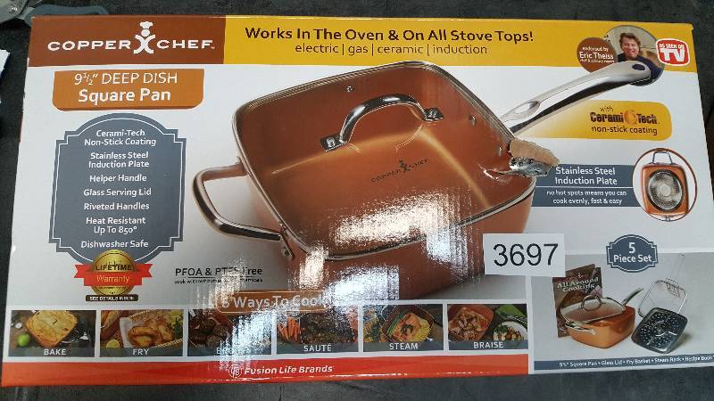 lot 3697 image: Copper Chef 9.5 Nonstick Deep Dish Pan with Accessories and Recipe Book