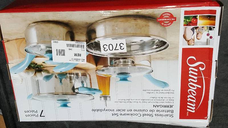 lot 3703 image: Sunbeam Jerrigan 7-Pc. Nonstick Stainless Steel Cookware Set