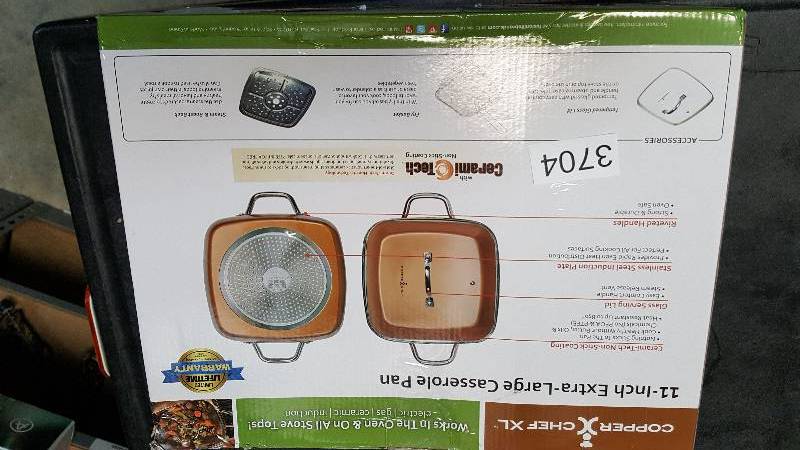 lot 3704 image: Copper Chef XL 11 Square Nonstick Aluminum Casserole Pan with Accessories and Recipe Book