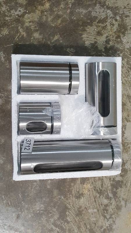 lot 3712 image: Chefs Mark Metal Canisters with Glass Windows Set of 4 - Stainless Steel