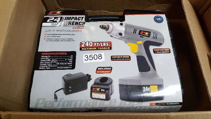 lot 3508 image: Performance Tool 24V Cordless Impact Wrench - Gray
