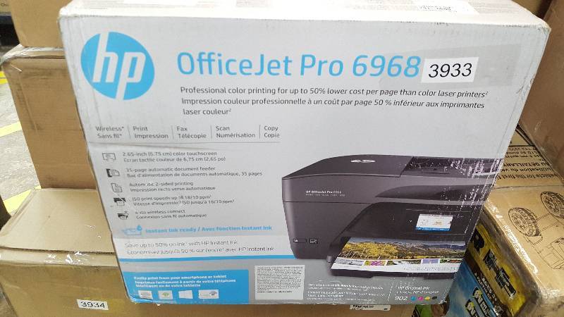 lot 3933 image: HP OfficeJet Pro 6968 All-in-One Thermal Inkjet Printer with Wi-Fi - HPOJP6968