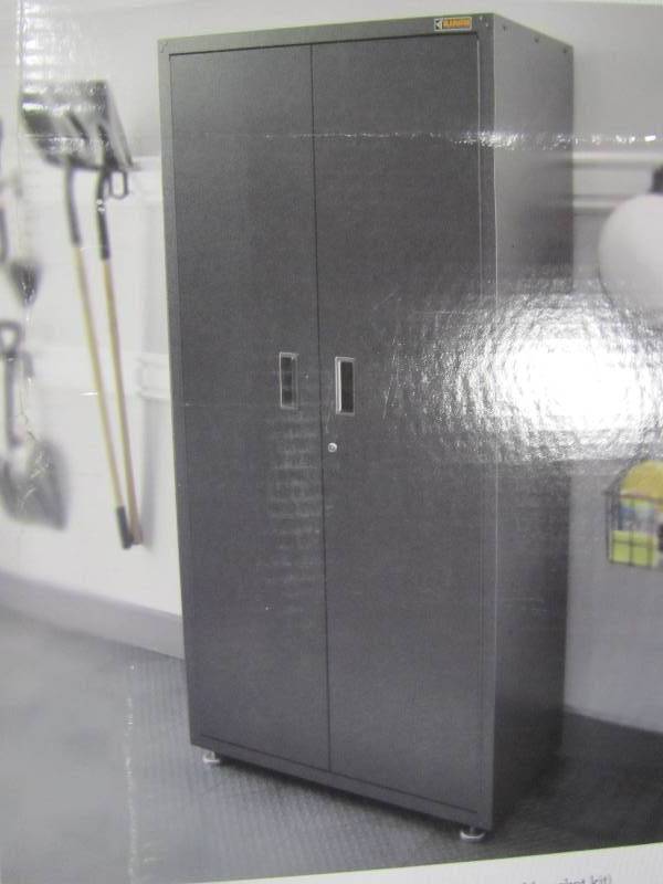 lot 8 image: Gladiator Ready to Assemble 39 in. H x 67 in. W x 20 in. D Bamboo Top Workbench Ready-to-Assemble 72 in. H x 36 in. W x 18 in. D Steel Freestanding Garage Cabinet in Hammered Granite