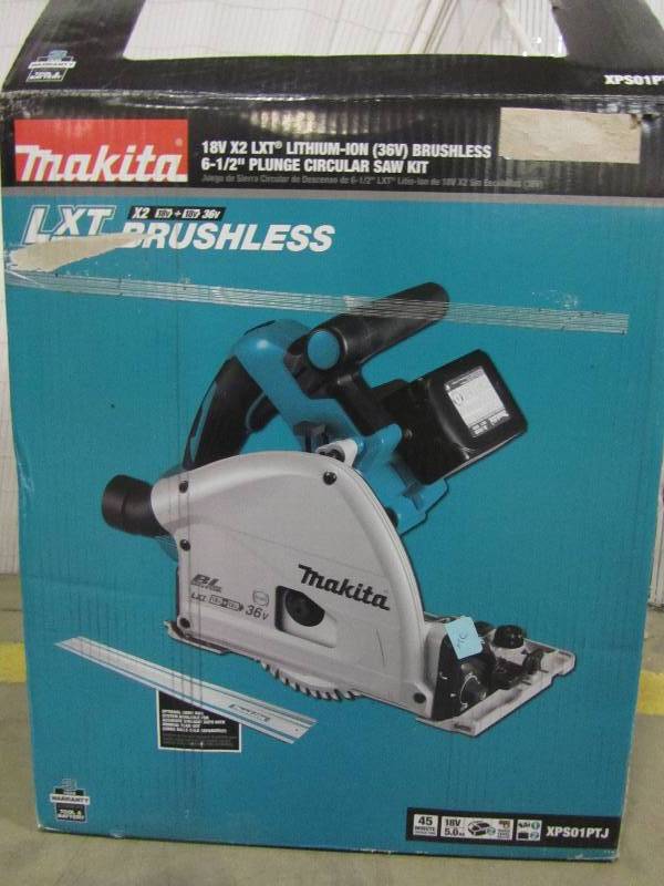 lot 19 image: Makita 18-Volt X2 LXT Lithium-Ion (36-Volt) Brushless Cordless 6-12 in. Plunge Circular Saw w (2) Batteries 5.0Ah, 55T Blade