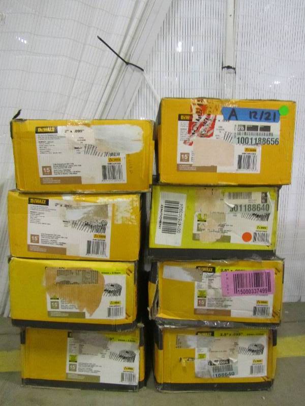 lot 30 image: DEWALT 2-12 in. x 0.099 in. Galvanized Metal Coil Nails 3600 per Box  (x8)