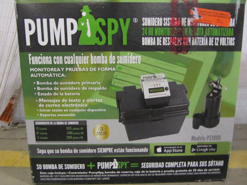 lot 52 image: PumpSpy 14 HP Submersible 12 VDC Battery Back-Up Sump Pump and Monitoring System