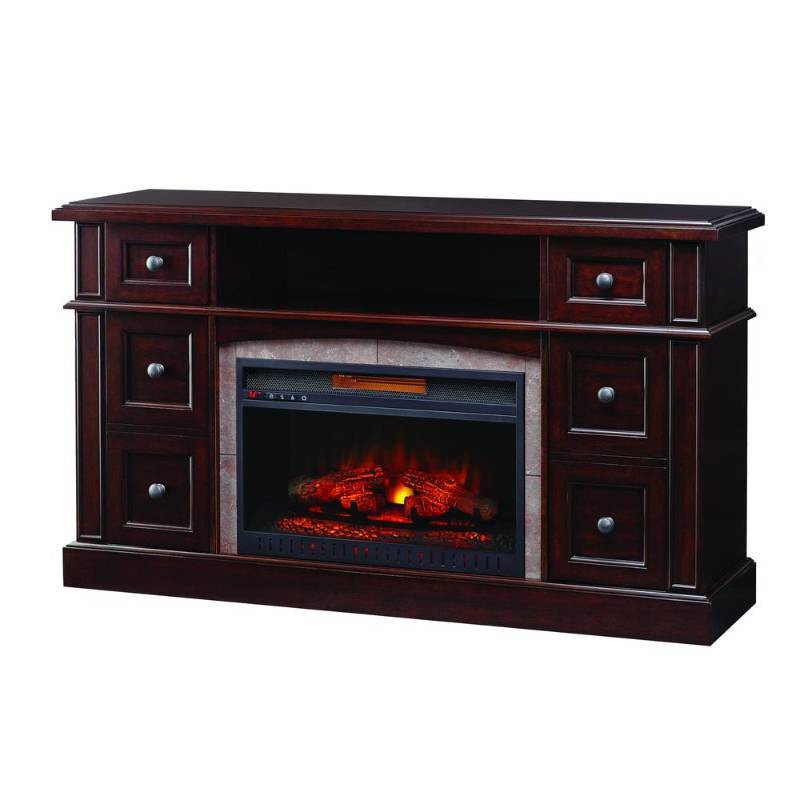 lot 65 image: Home Decorators Collection Bellevue Park 59 in. Media Console Infrared Electric Fireplace in Dark Brown Cherry Finish