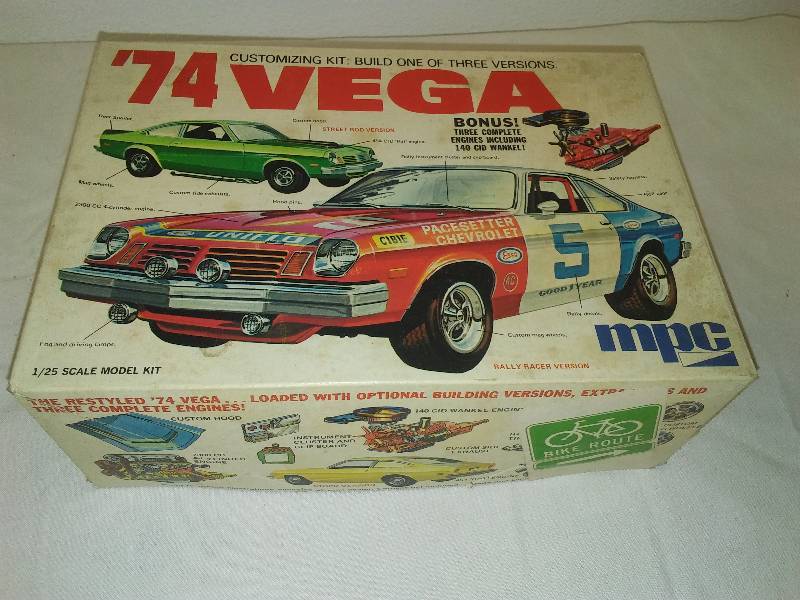 lot 15 image: MPC 74 Chevy Vega 1974 Chevrolet 1-7427-250, partially assembled