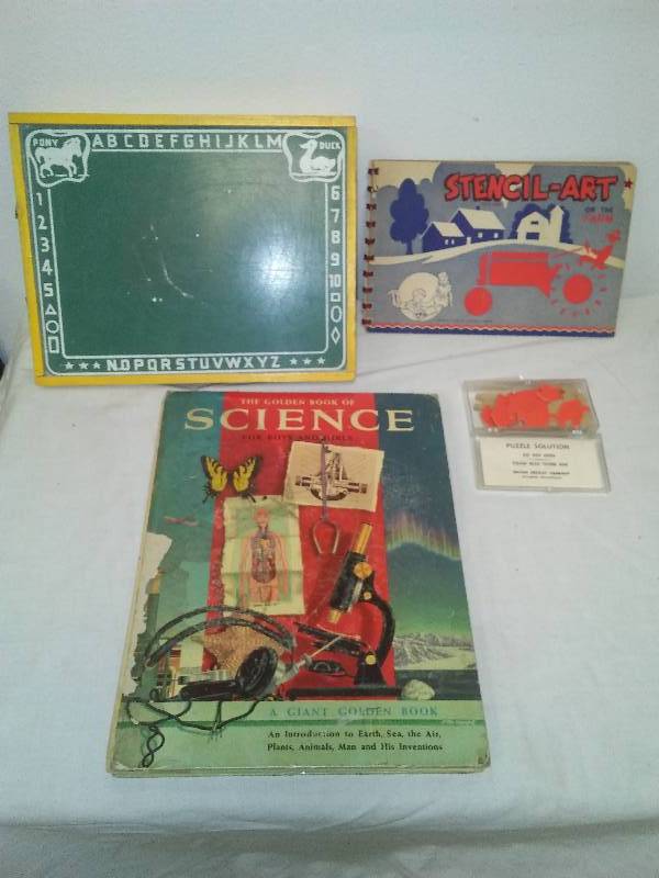 lot 87 image: Circa 1950 Chalk Board Pegboard, Science, Puzzle, stencils