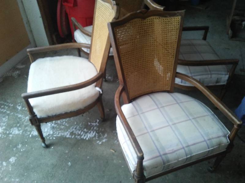 lot 19 image: Vintage Cain Back Game Chairs (4) Circa 1960, caster wheels