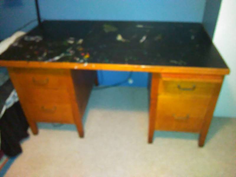 lot 60 image: Vintage Wood Desk, Pieces sperate for easy transport