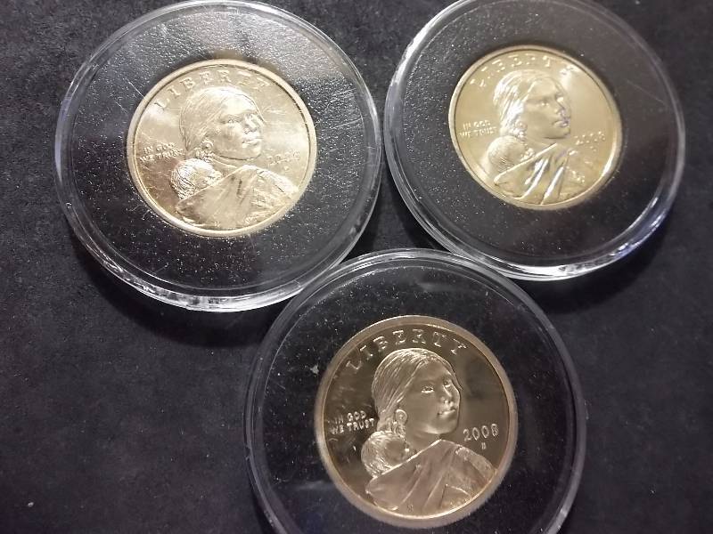 2008 P, D, S Unc, Sac Dollars In Air Tight Holders
