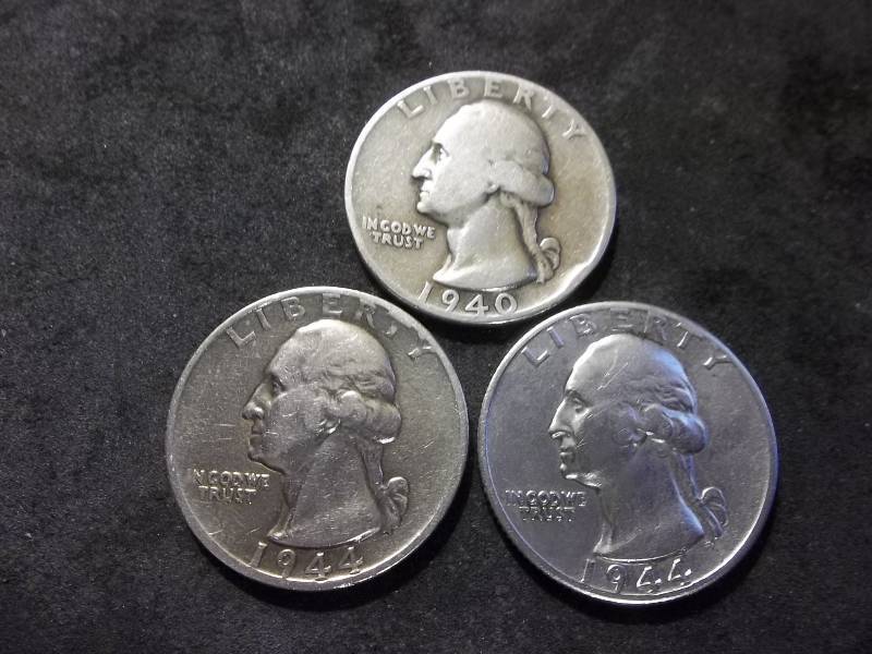 1940 D, 1944 D, 1944 S Washington Quarters
