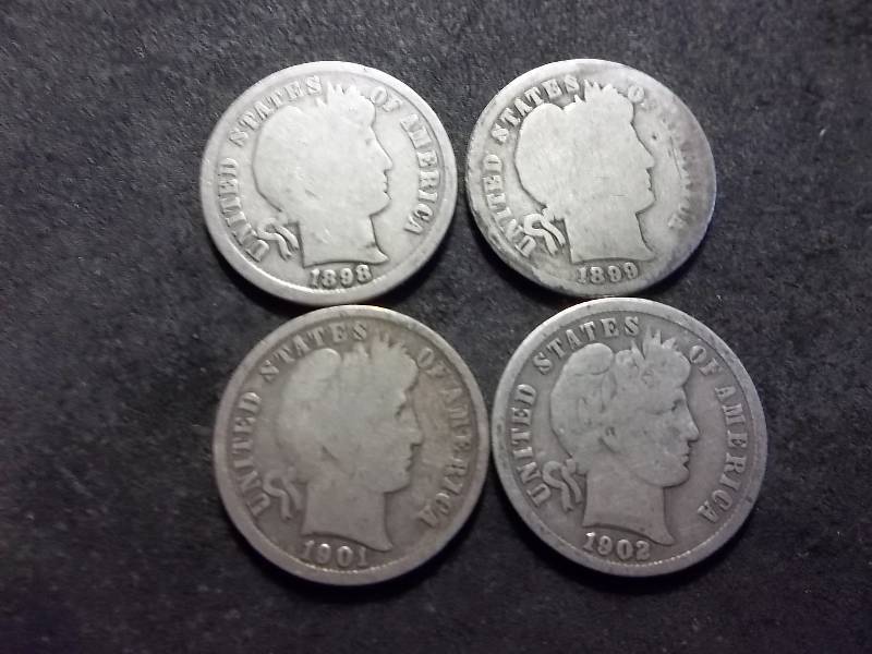 1898 , 1899, 1901,1902 Barber Dimes