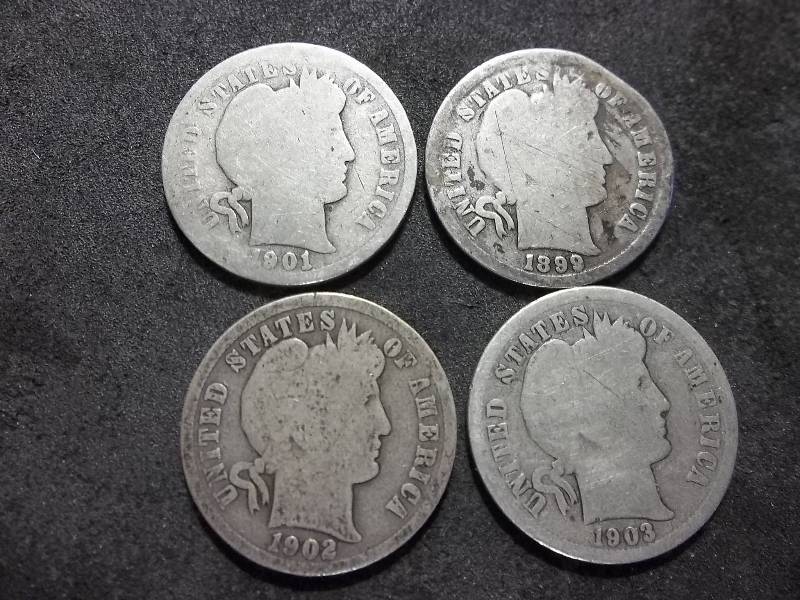 1899, 1901 O, 1902, 1903 O Barber Dimes