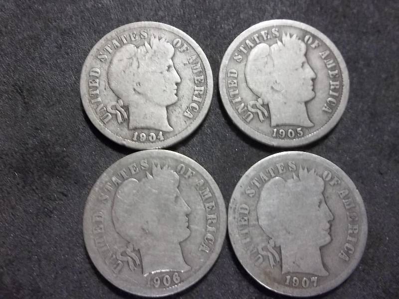 1904, 1905 S, 1906, 1907 S Barber Dimes