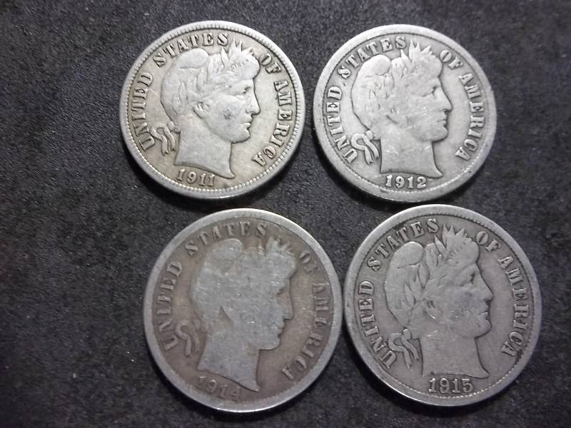 1911 S, 1912, 1914 S, 1915 Barber Dimes