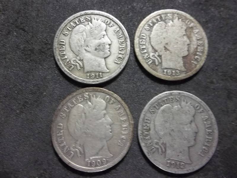1909, 1911, 1912 D, 1913 Barber Dimes